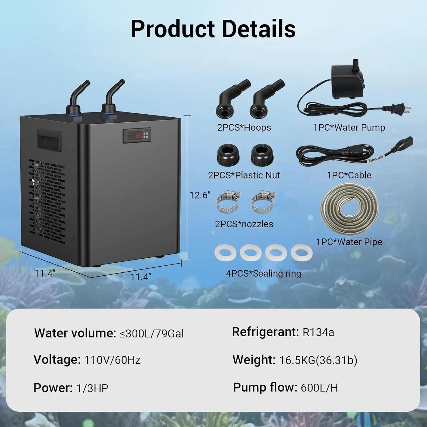 Aquarium Chiller One Third Horsepower For 79 Gallon Tanks Quiet Cooling