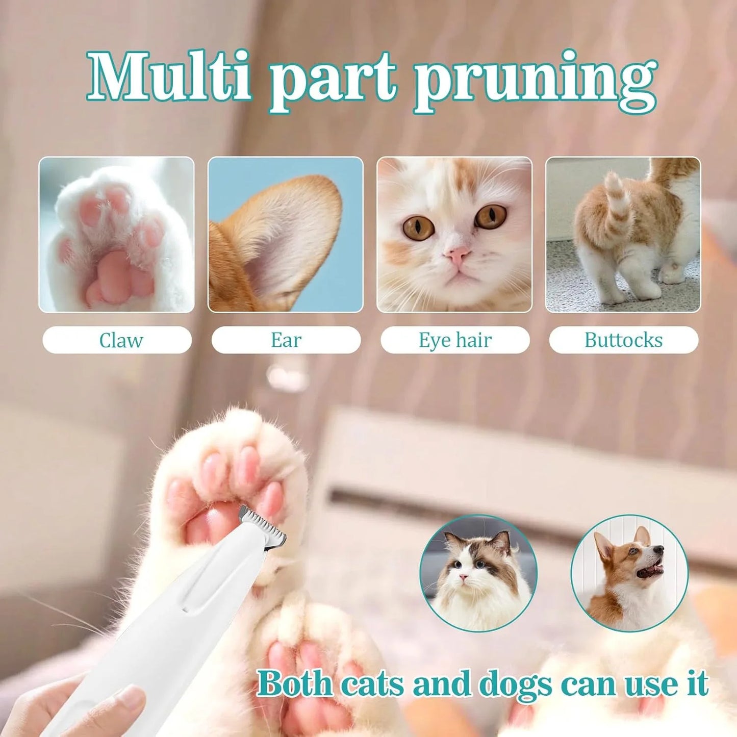 Cat Dog Paw Trimmer Rechargeable Pet Grooming Clippers With LED Light Low Noise
