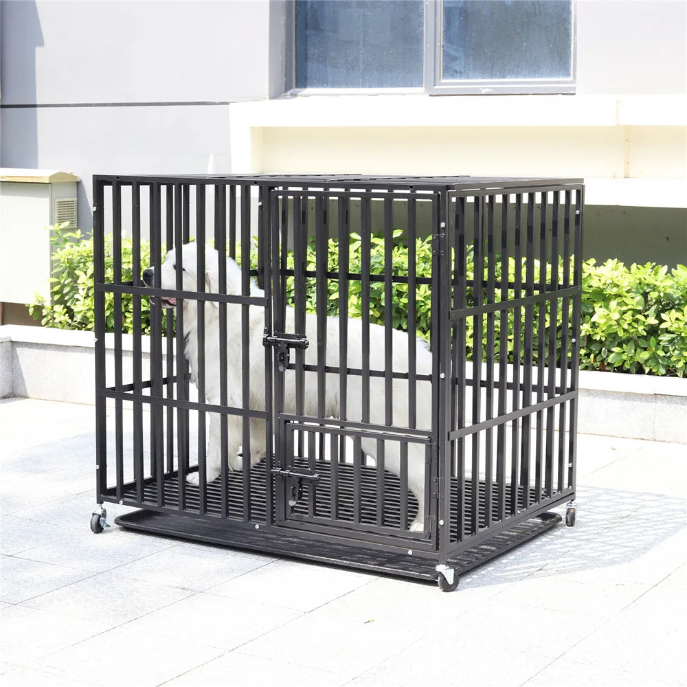 BINGOPAW Rolling Heavy Duty Dog Cage With Tray