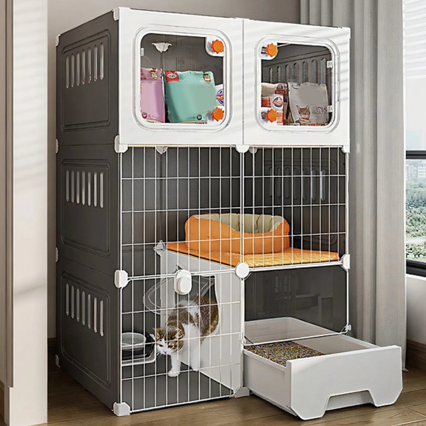 Indoor Cat Cage With Bed DIY Metal Wire Kennel Hammock