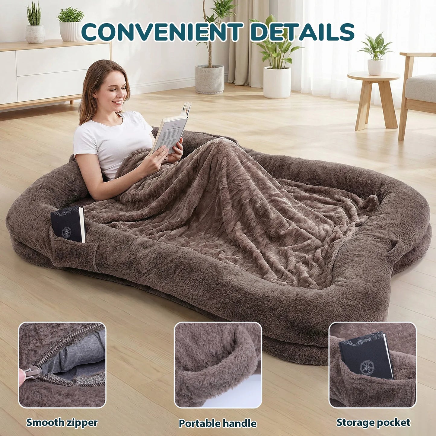 Plush Dog Bed Non Slip Washable With Blanket And Pocket