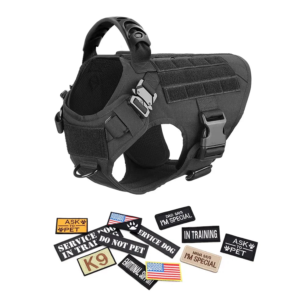 Military Large Dog Harness Vest Set With Leash Patches Bags
