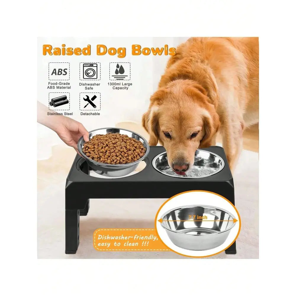 Adjustable Elevated Dog Bowl Stand With Stainless Steel Bowls
