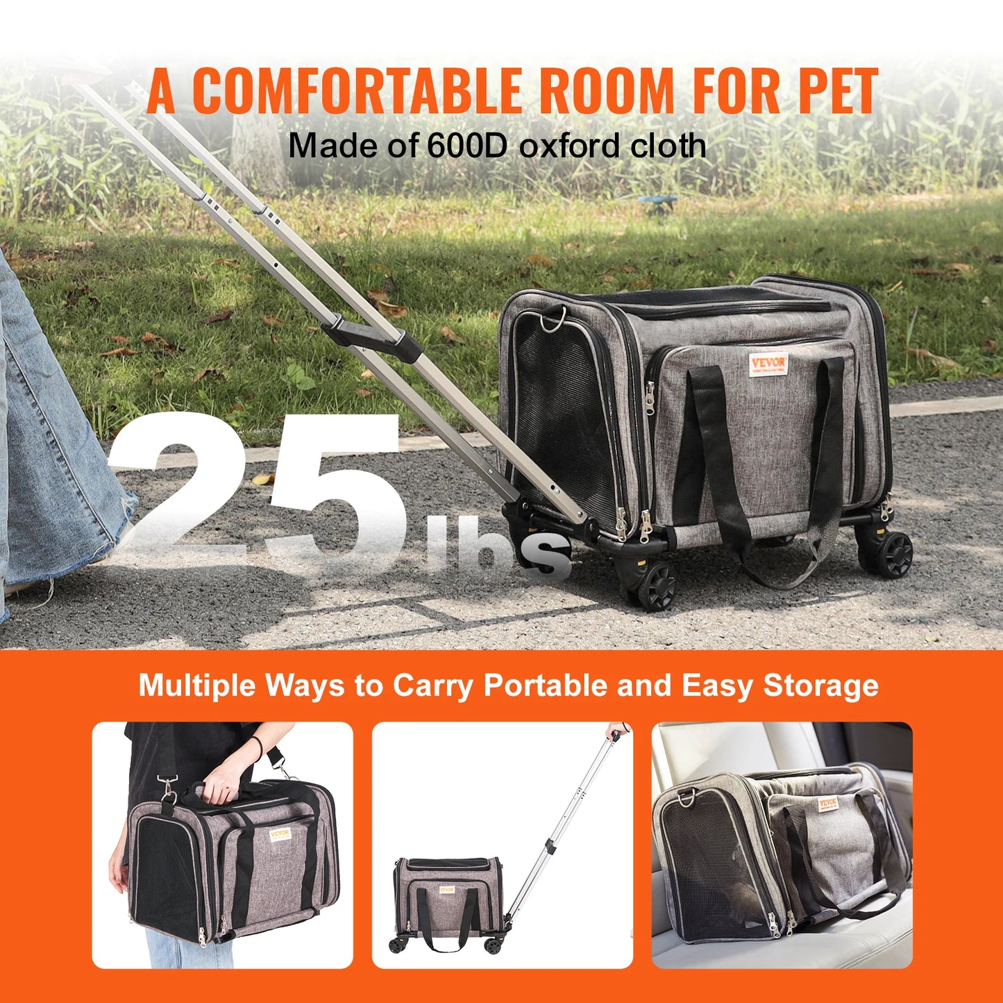 Breathable Pet Carrier Backpack With Telescopic Handle For Travel