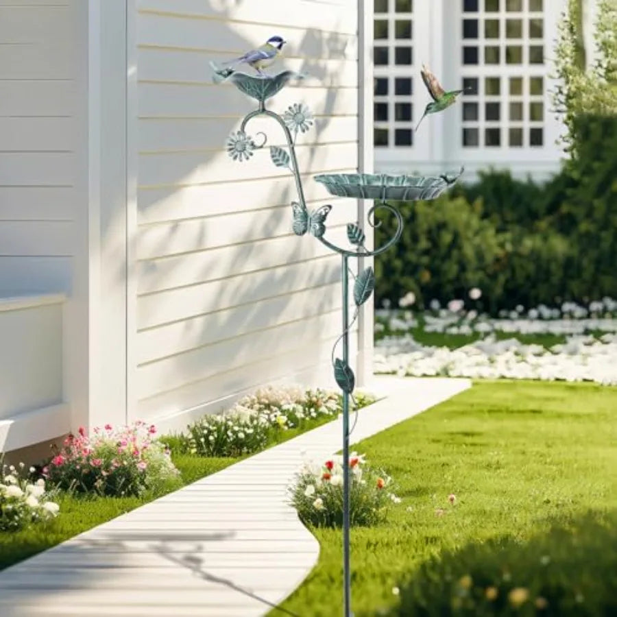 Outdoor Bird Bath And Feeder With Metal Stake