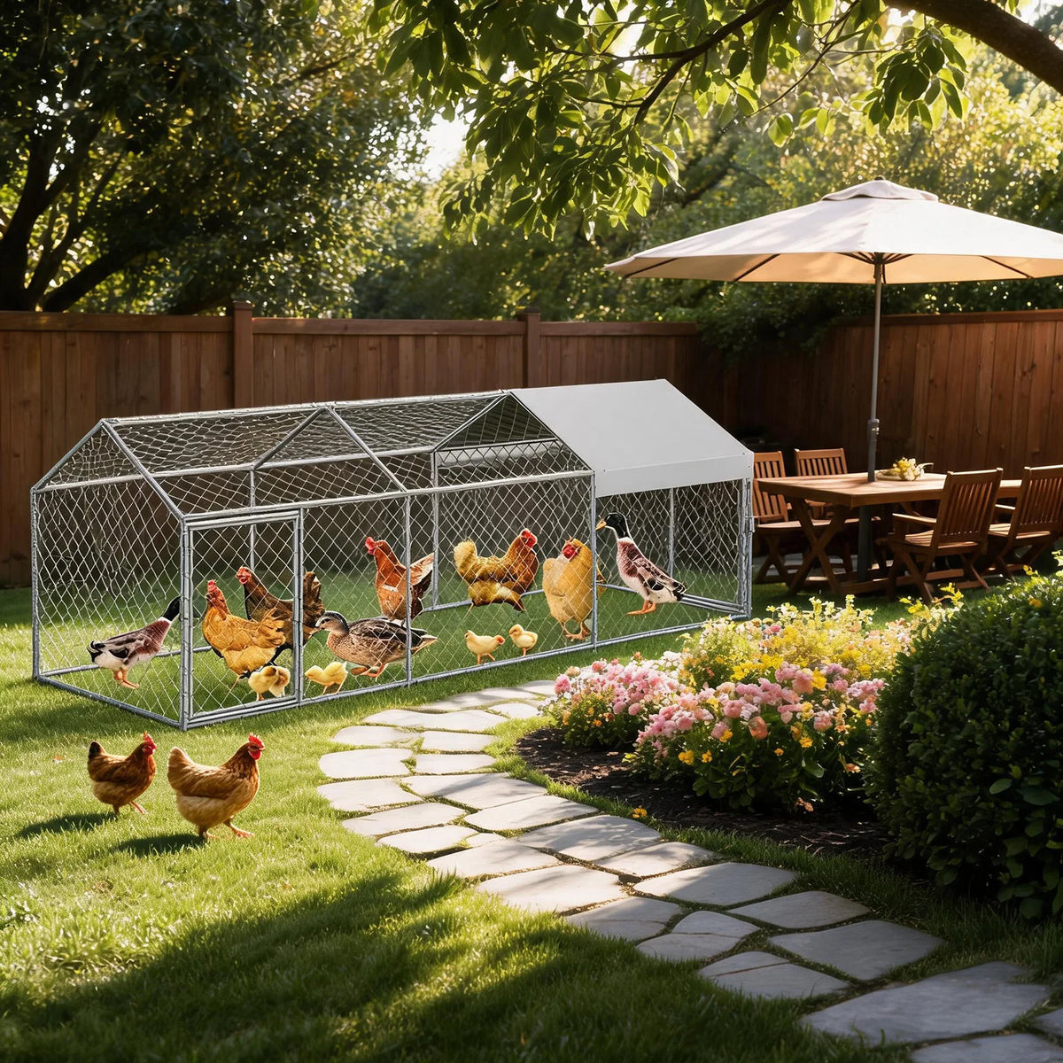 HiMiss Portable Metal Chicken Coop With Waterproof Cover