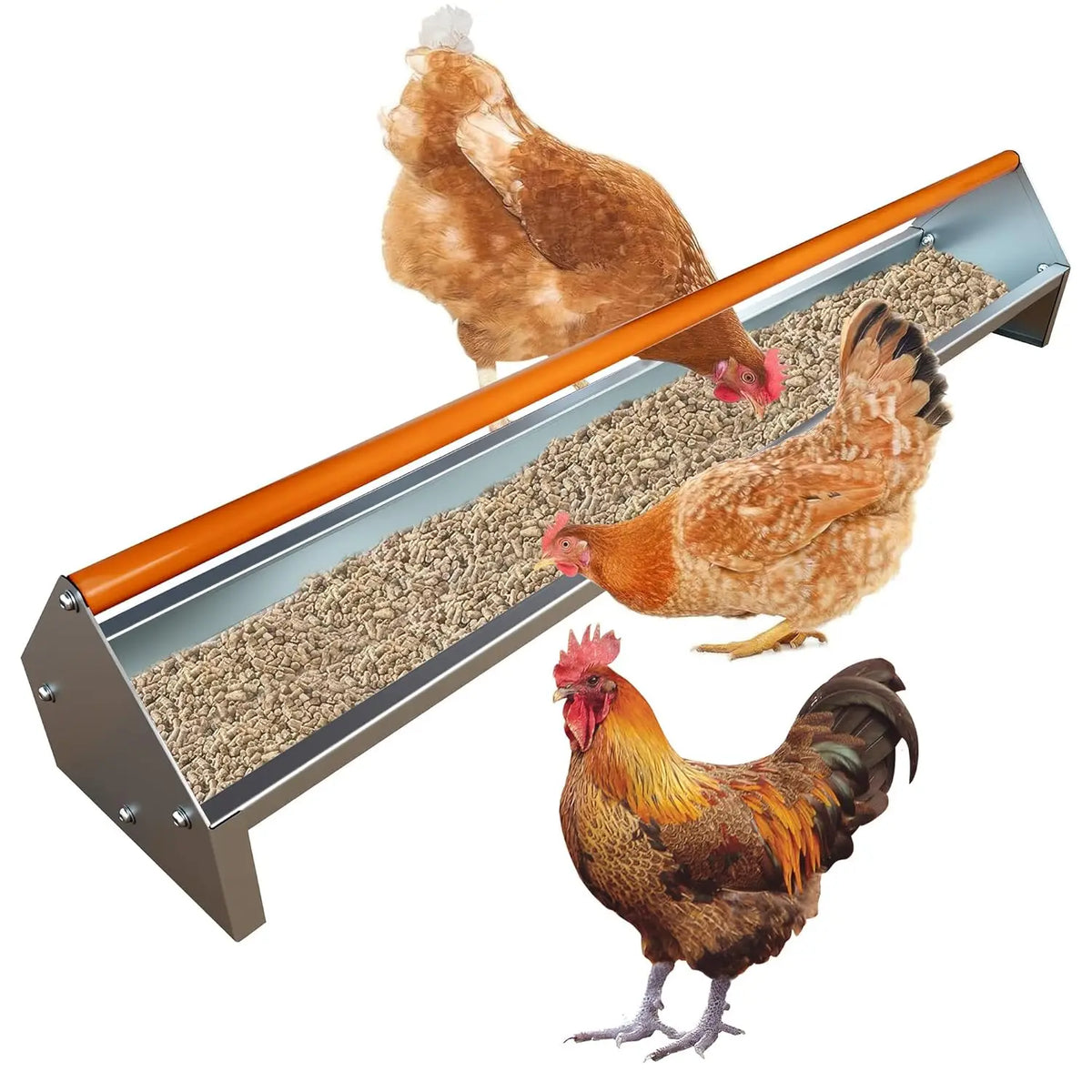 HiMISS Galvanized Steel Chicken Feeder Trough With Drainage