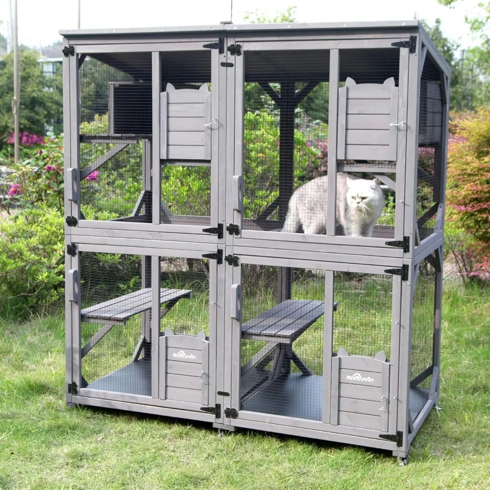 Aivituvin Cat Catio Outdoor Indoor Run Wooden Enclosure On Wheels