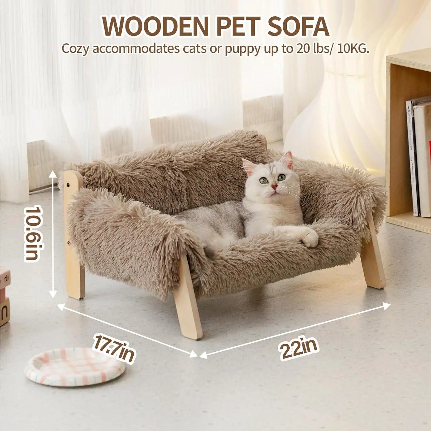 MEWOOFUN Cat Couch Bed Wooden Indoor Elevated Pet Sofa