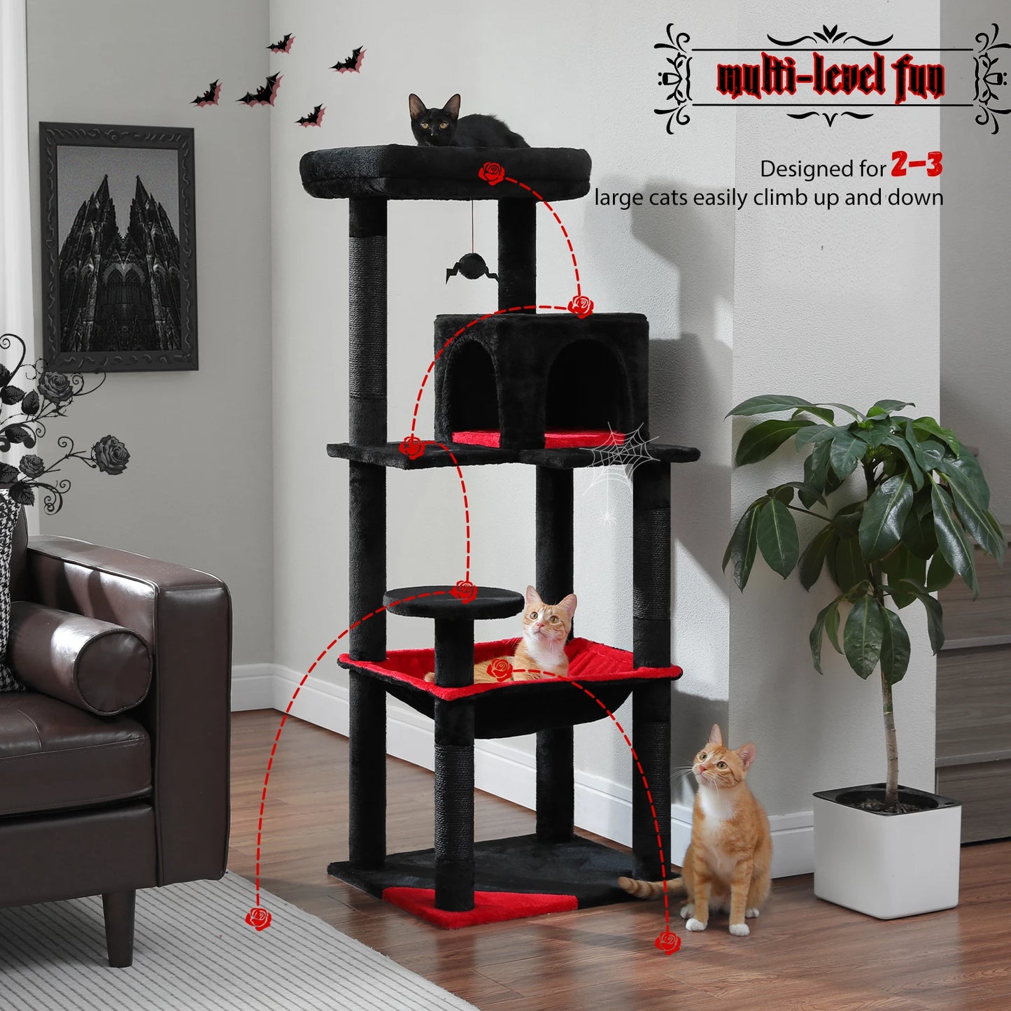 PAWZ Road 5-Level Cat Tree Tower For Indoor Cats With Cozy Condo And Hammock
