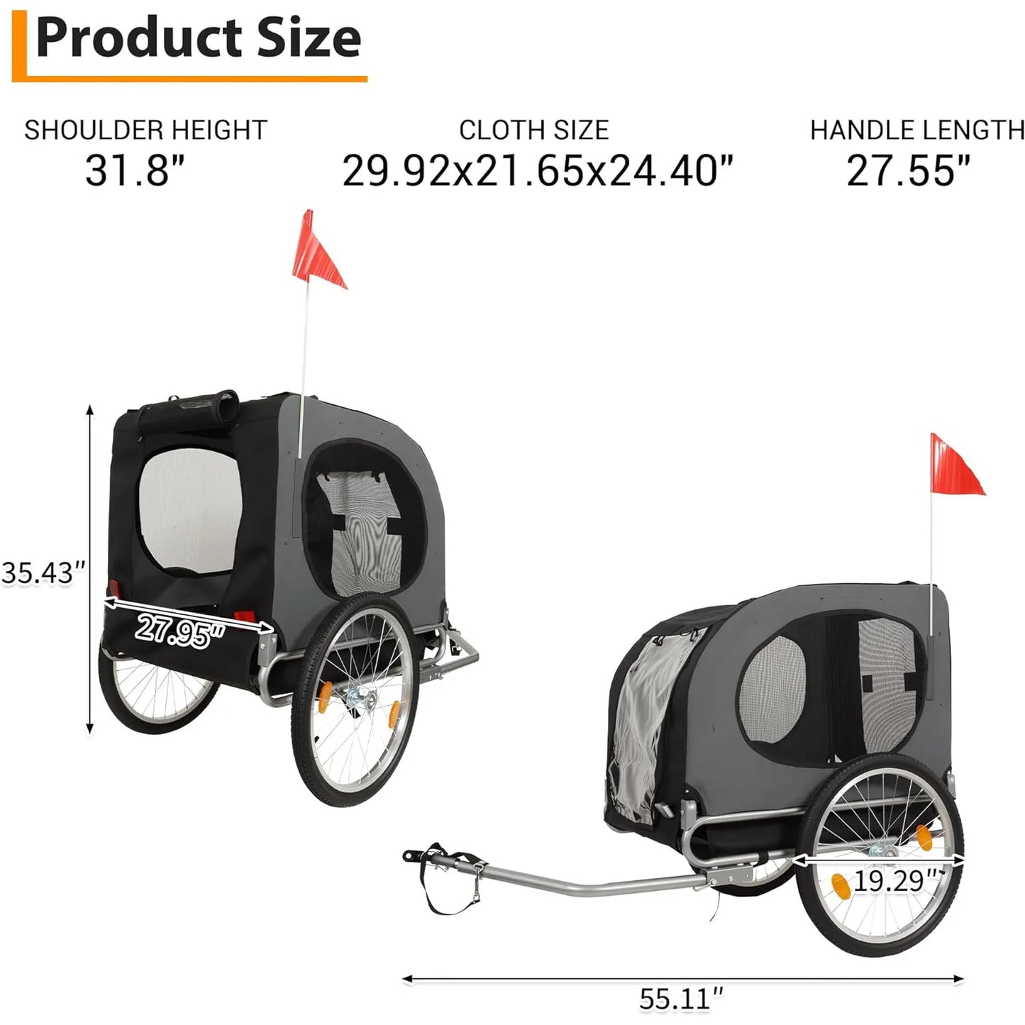 HiMISS Steel Dog Bike Trailer With Universal Coupler And Foldable Cart