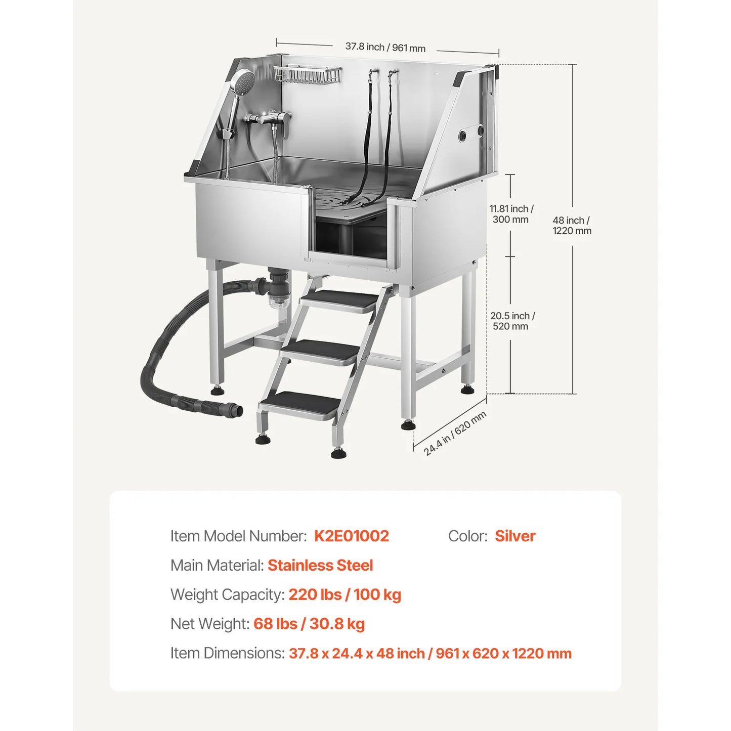 Stainless Steel Dog Grooming Station With Storage And Faucet