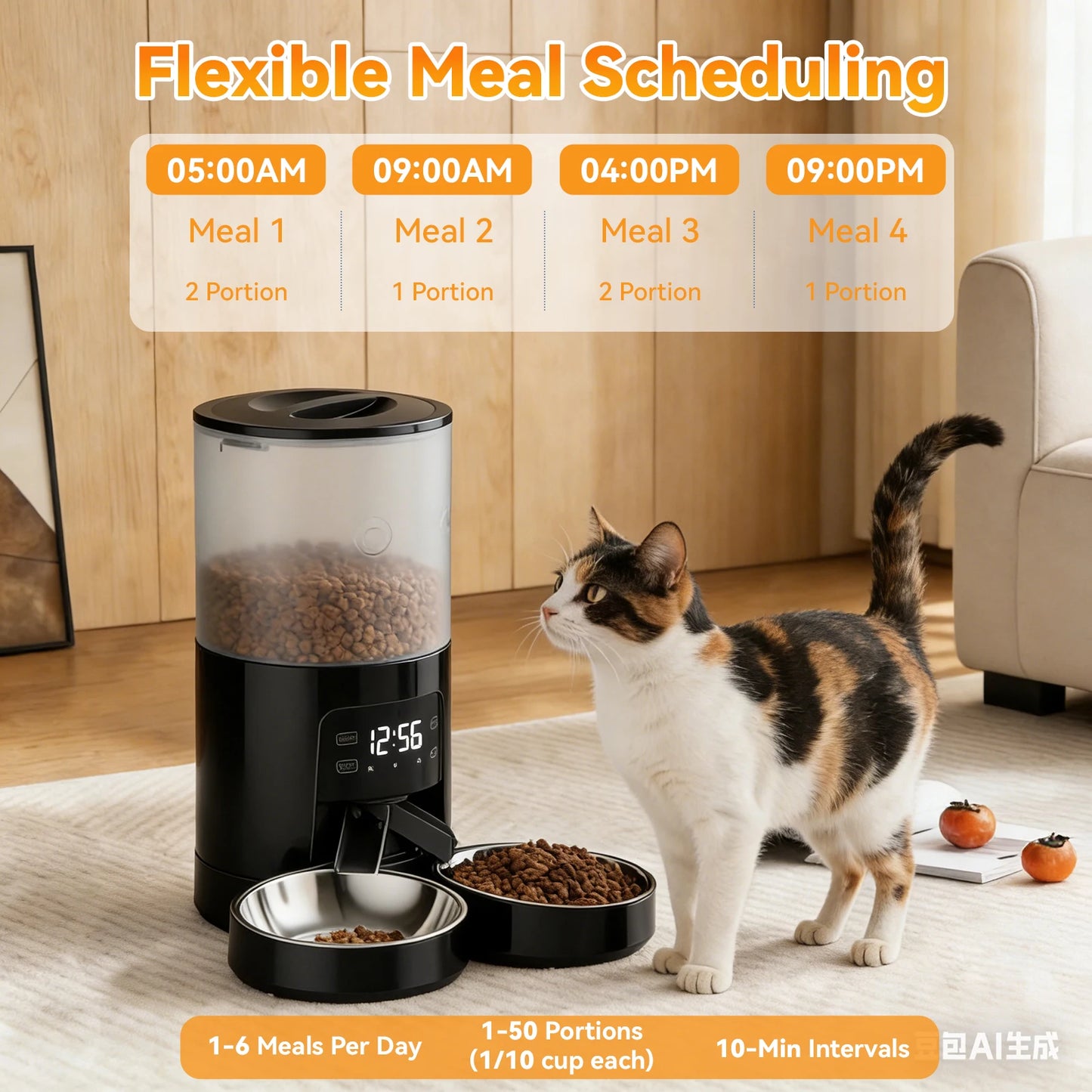 JHK Automatic Cat Feeder With Dual Bowls Timed Dispenser