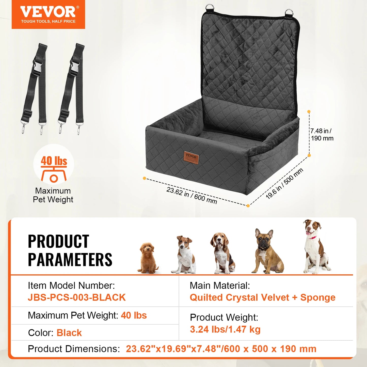 SucceBuy Waterproof Dog Car Seat Booster With Clip-On Safety Leash