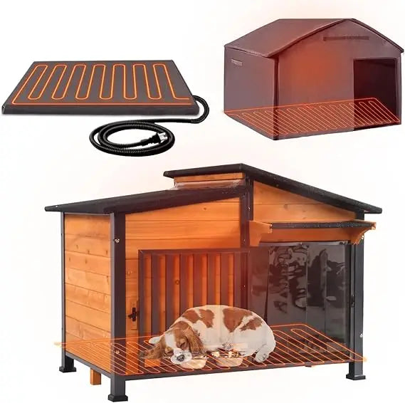 Outdoor Heated Dog House With Insulated Liner And AntiChew Frame