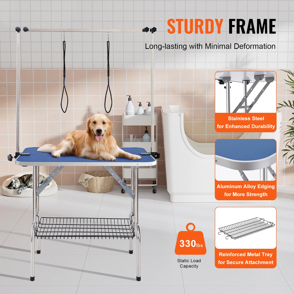 SucceBuy Dog Grooming Table With Dual Arms And Grooming Loop