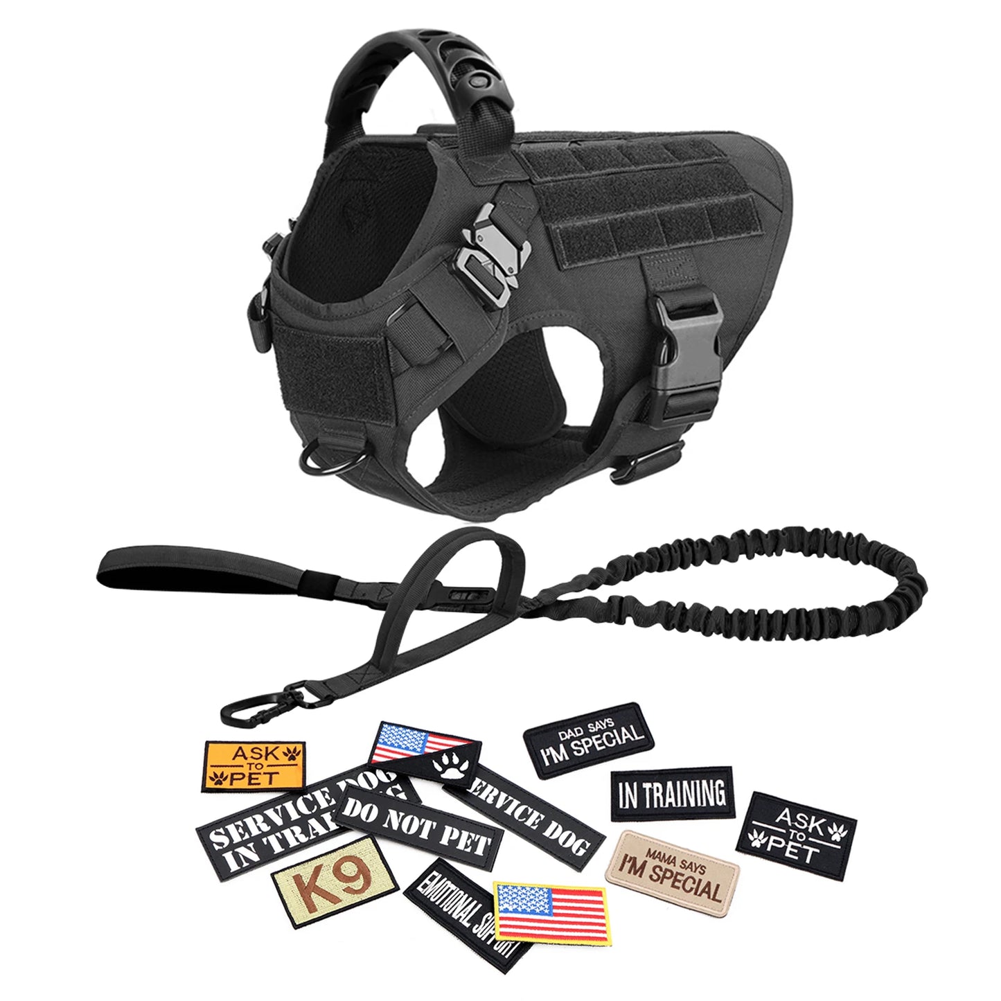 Petravel Military Dog Harness Vest Set With Leash And Patches