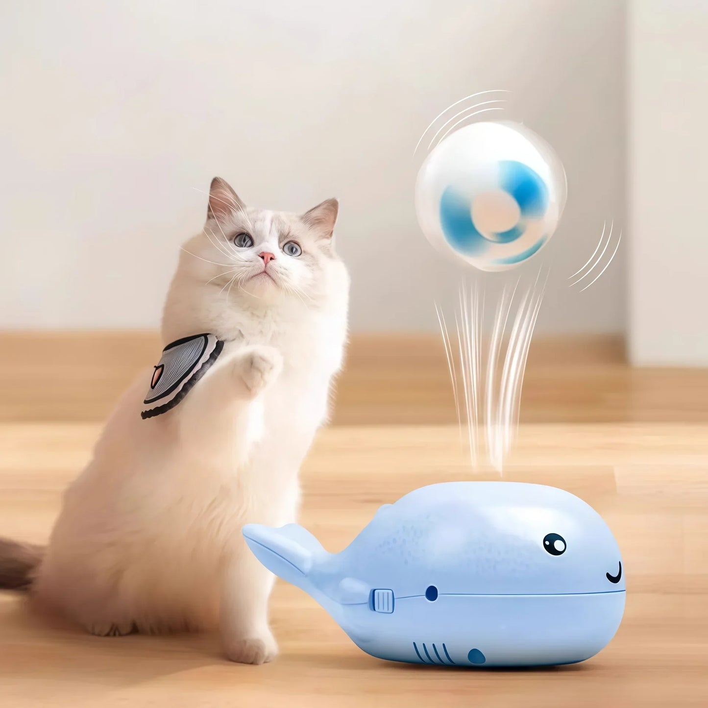 Whale-Shaped Electric Cat Toy With Jet Floating Ball USB Fan