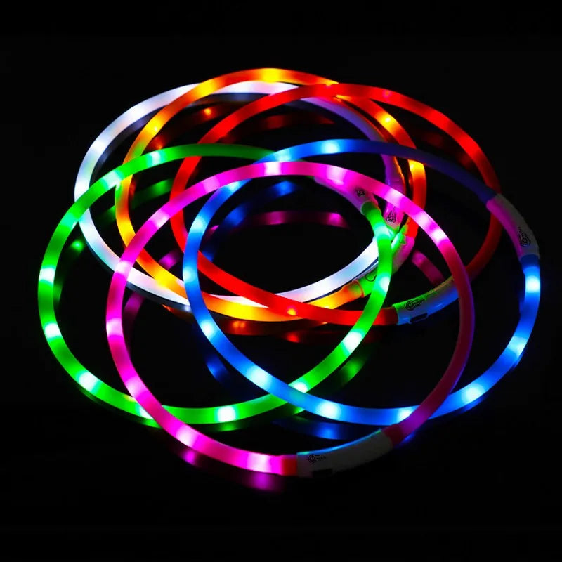 Silicone LED Dog Collar Rechargeable With 3 Modes Night Safety