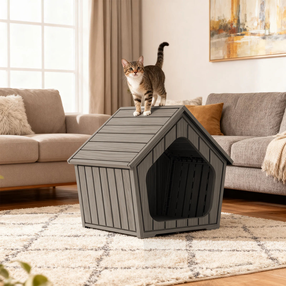 Waterproof Plastic Gable Roof Dog Shelter With Ventilation