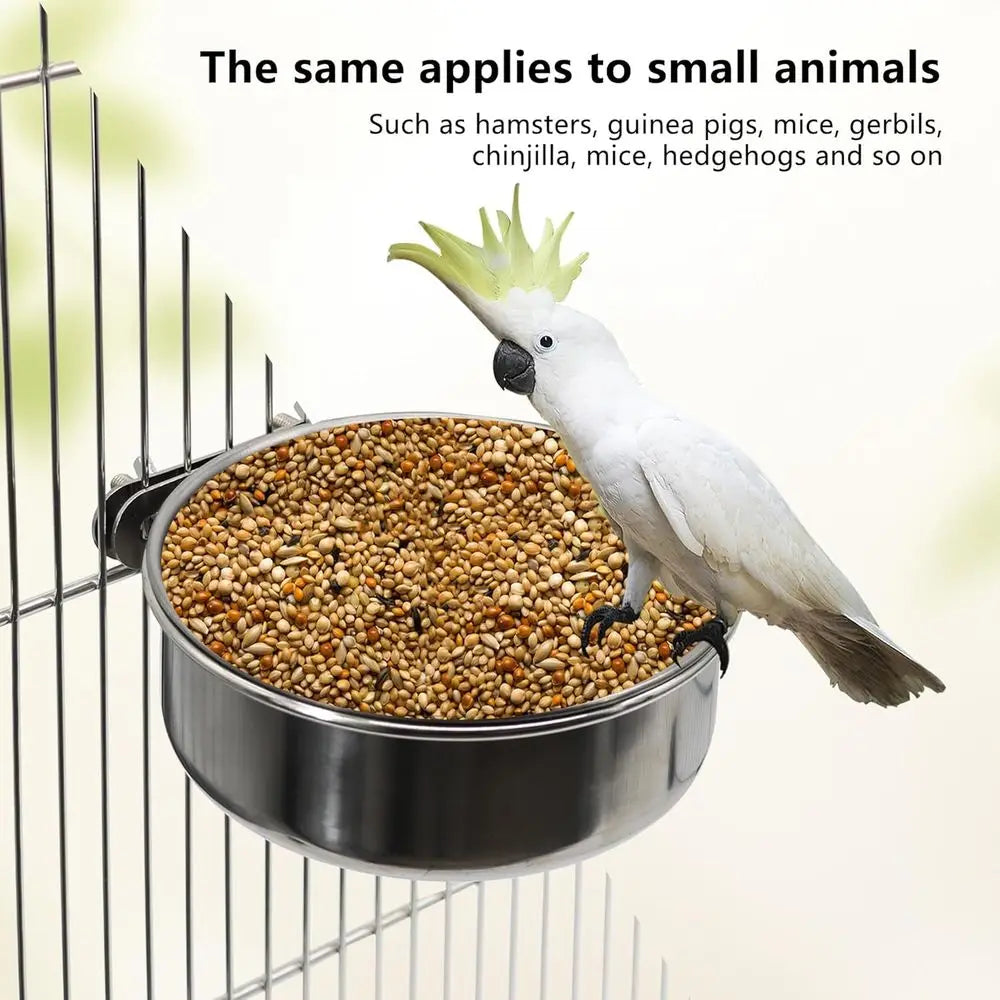 Stainless Steel Bird Feeding Cups With Clamp For Cage 2 Pack