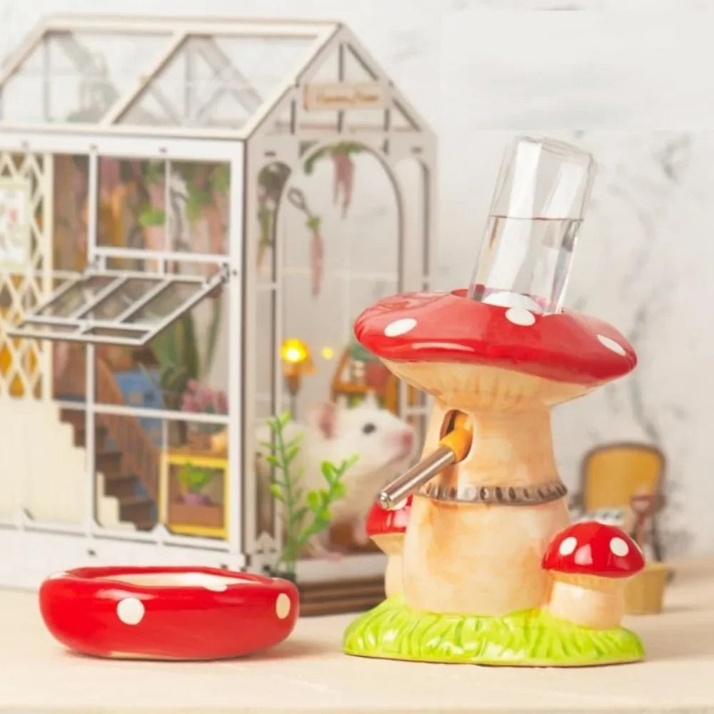 Ceramic Hamster Hideout With Water Bottle Stand And Food Bowl