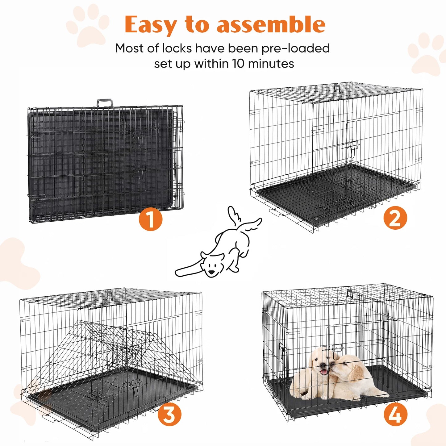 JHK Folding Metal Wire Dog Cage For Outdoor Travel
