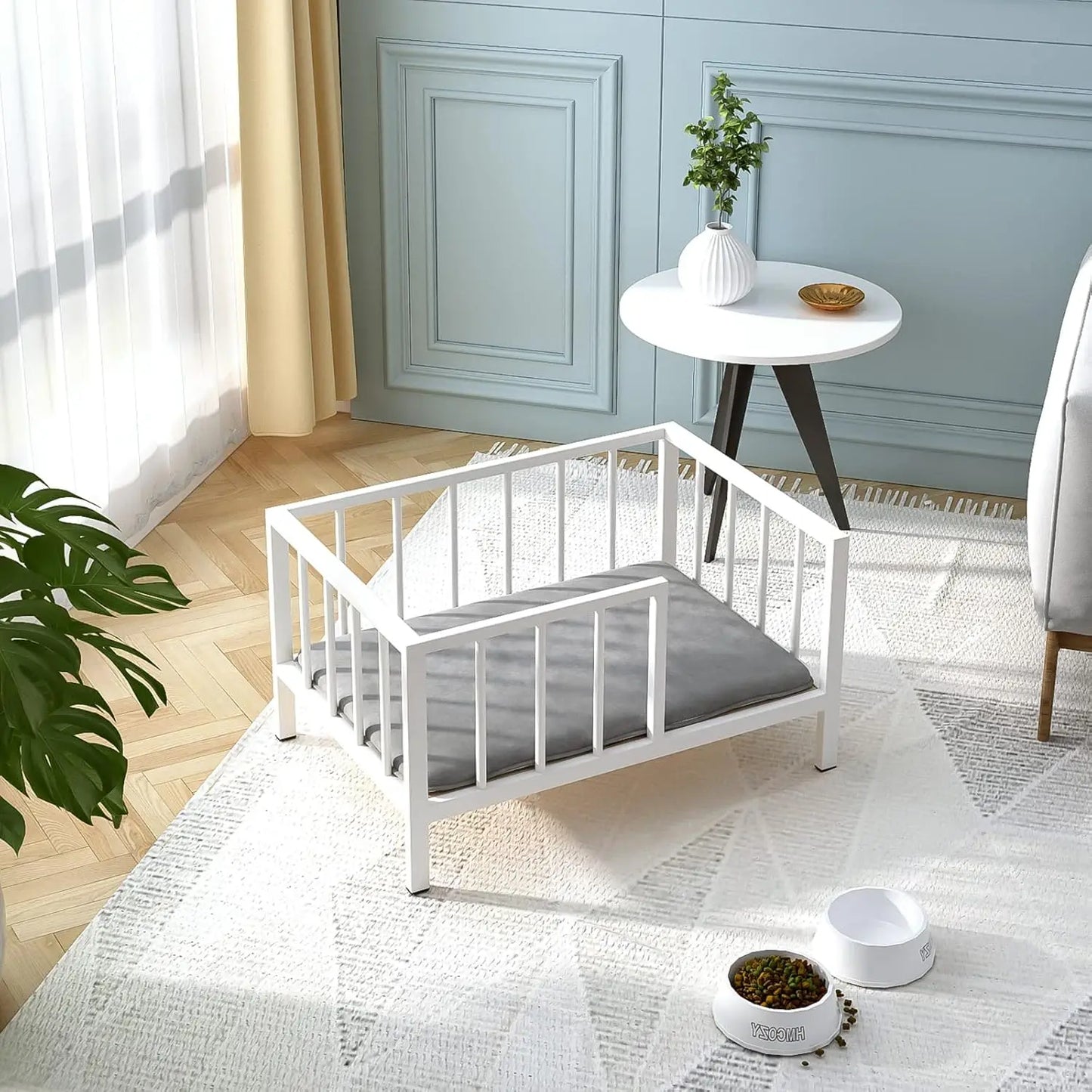 Elevated Dog Bed With Rails And Washable Mat For Pets