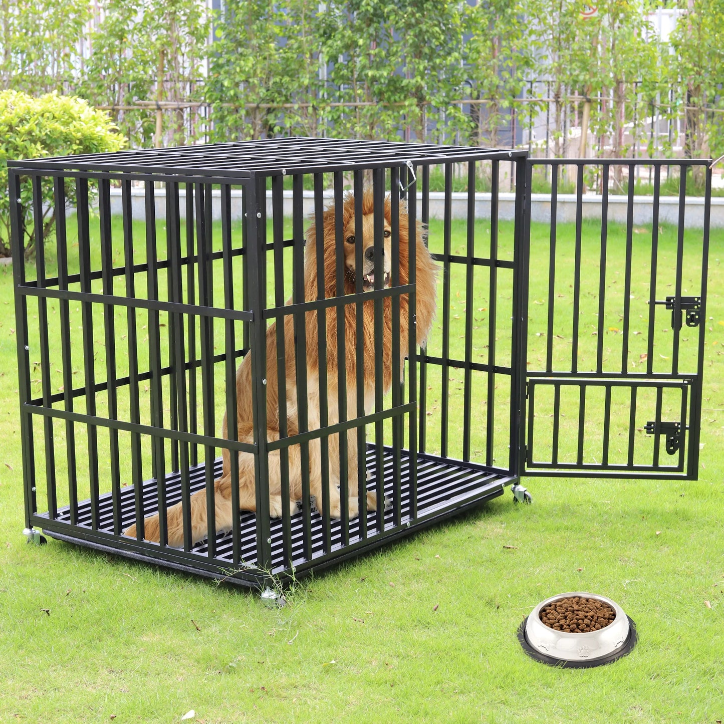 BORWART Heavy Duty Dog Crate Chew Resistant Metal Kennel With Locking Wheels