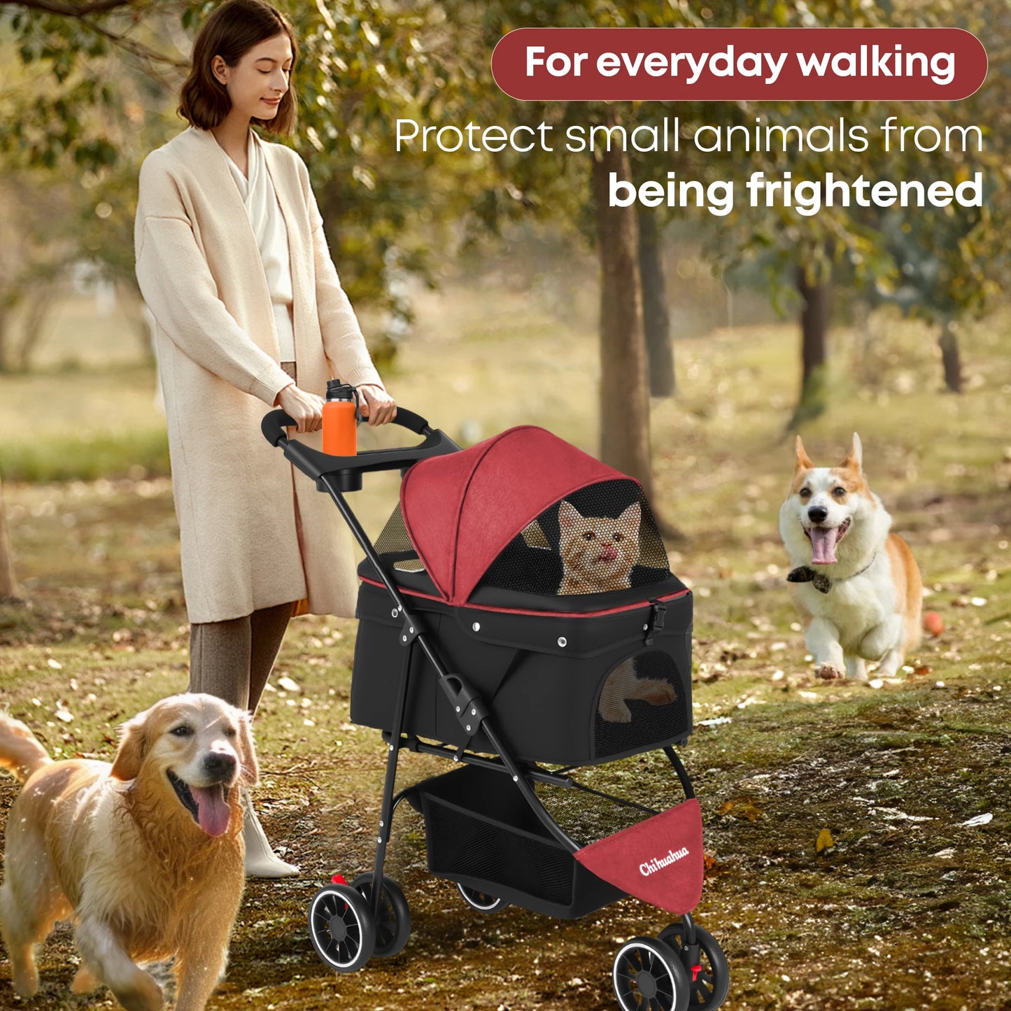 Chihuahua Pet Stroller For Cats Dogs Breathable Mesh Canopy