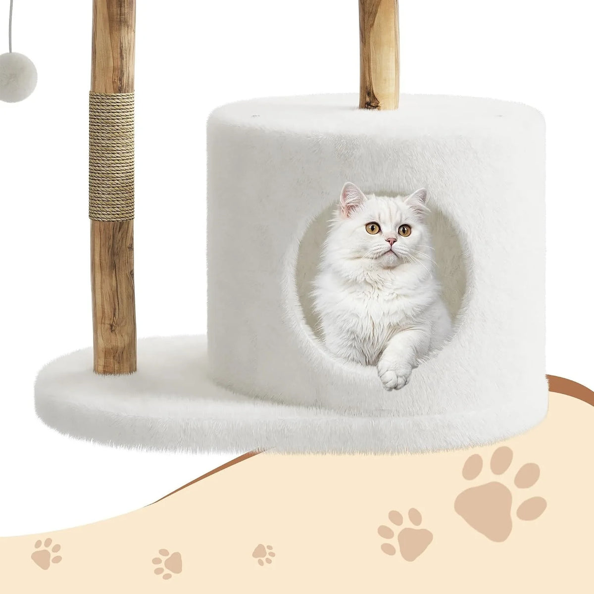 Wooden Cat Tree Tower with Rattan Multi Level Climbing Perches