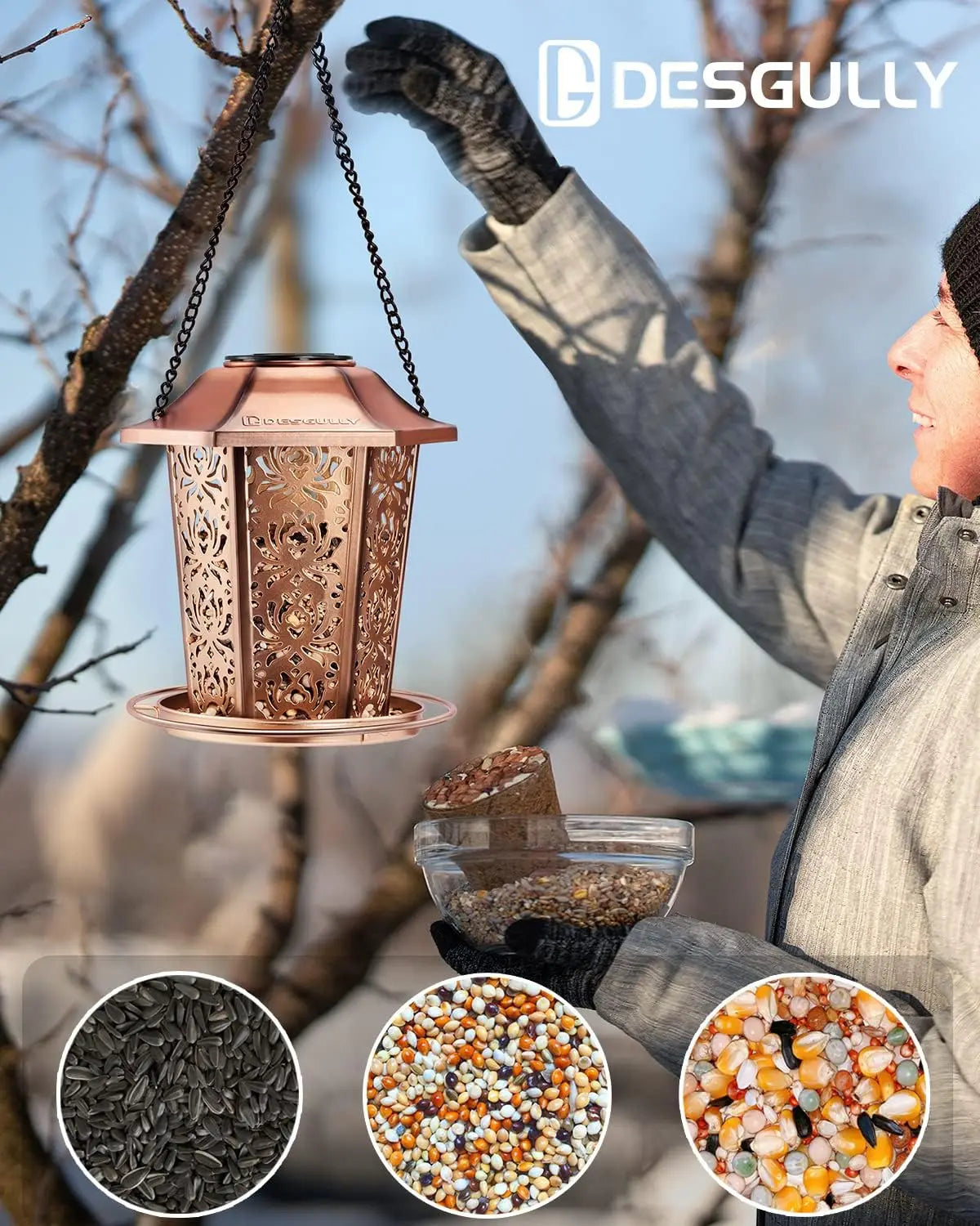 Solar Powered Metal Bird Feeder for Outdoors Weather Resistant ChewProof