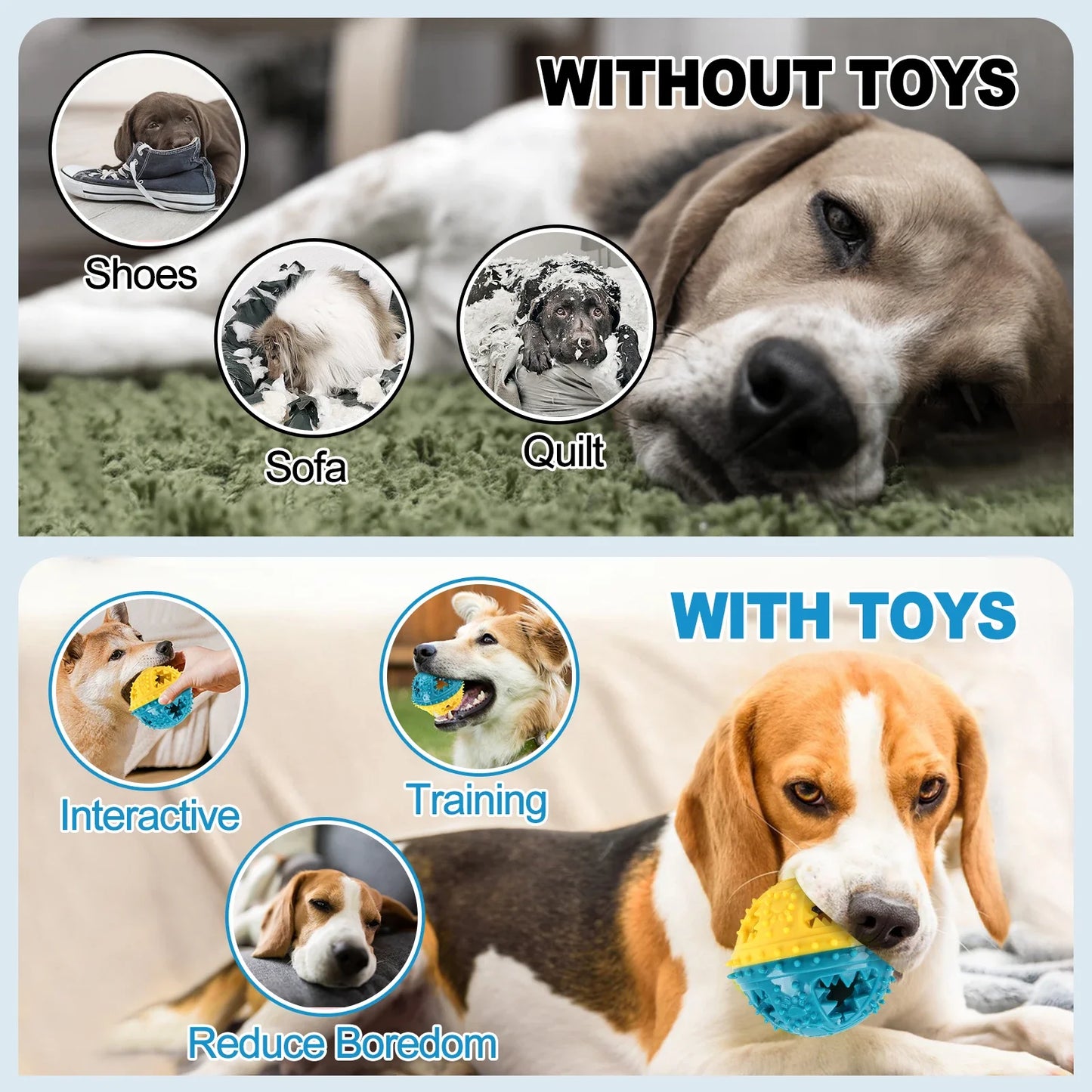 CoolPlay Dog Chew Toys Interactive Ball Treat Toy Cleaning Teeth