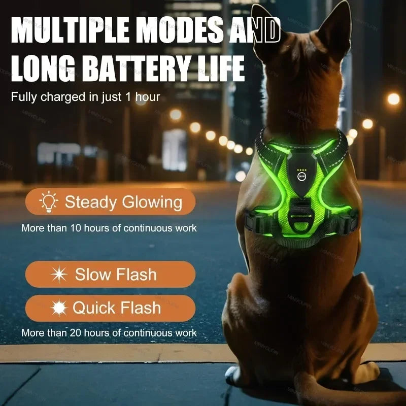 NONECN Led Luminous Dog Harness No-Pull Adjustable Rechargeable Vest