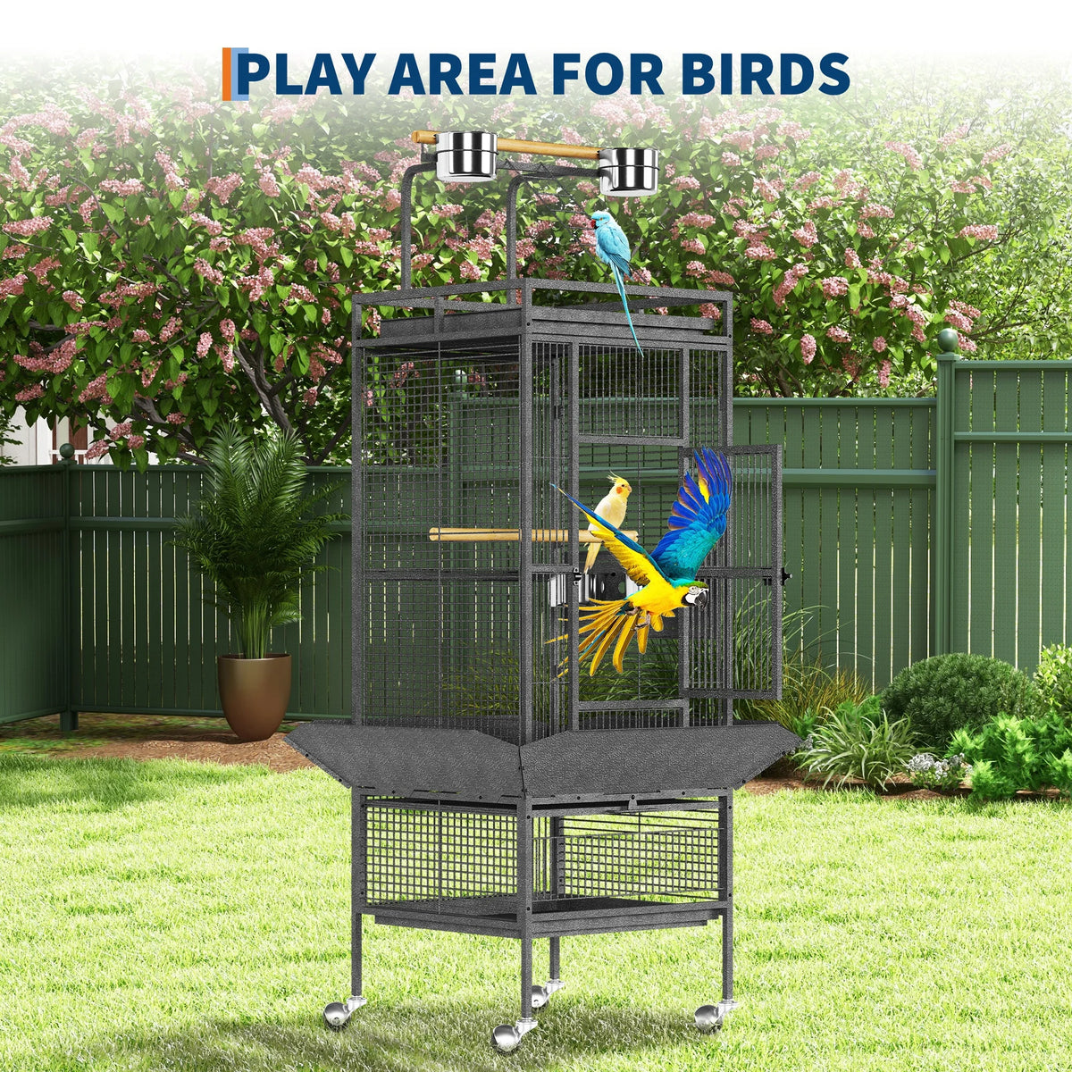 Wrought Iron Bird Cage With Rolling Stand Perch And Feeder