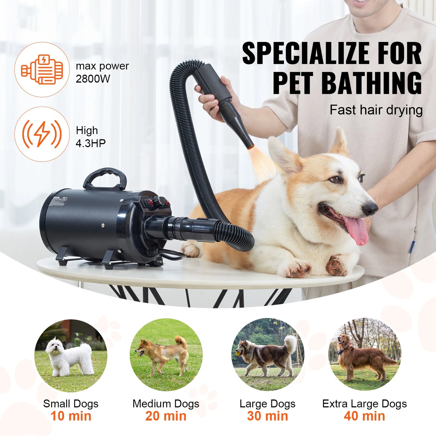 SucceBuy Dog Dryer 2000W Pet Grooming Dryer With Adjustable Temperature