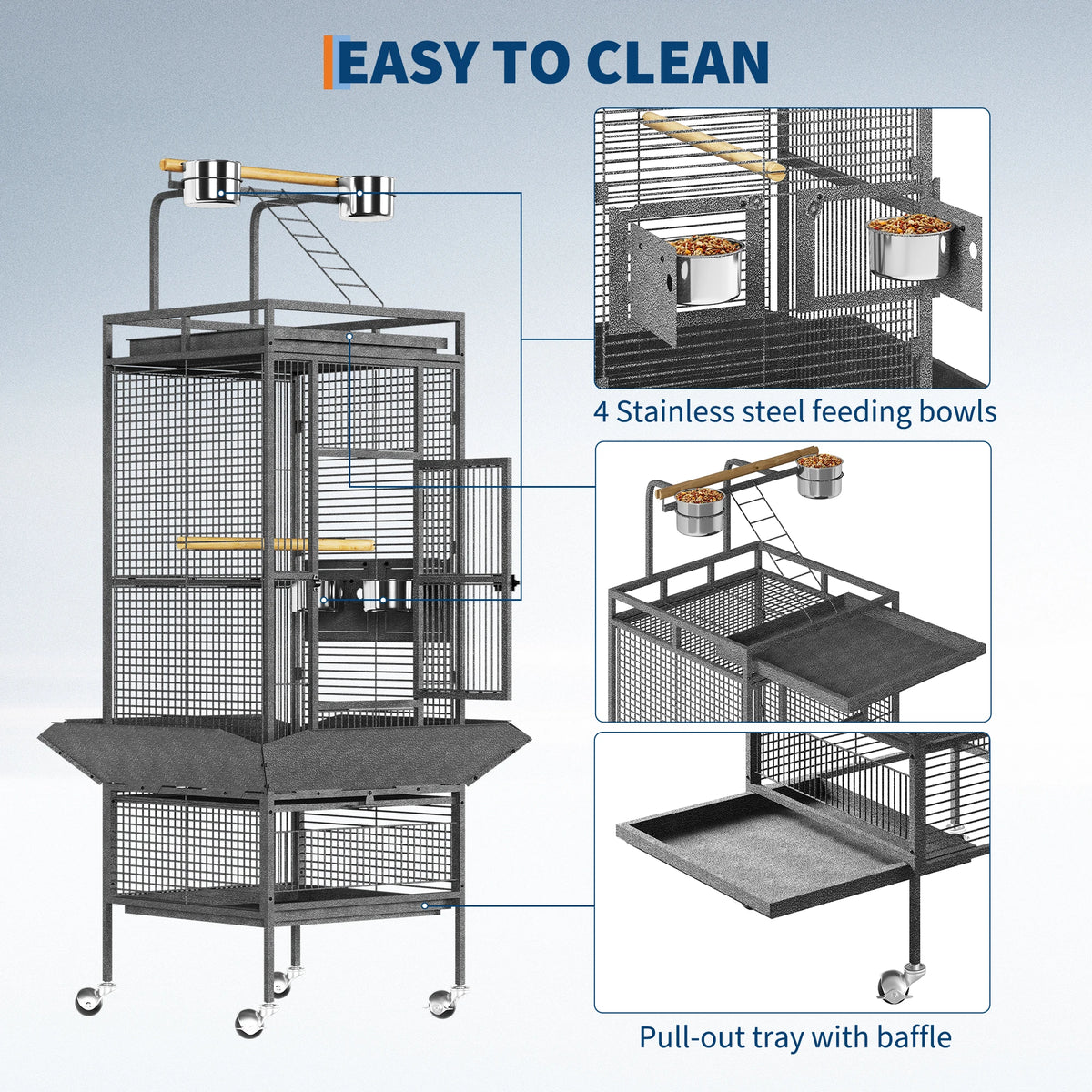 Wrought Iron Bird Cage With Rolling Stand Perch And Feeder