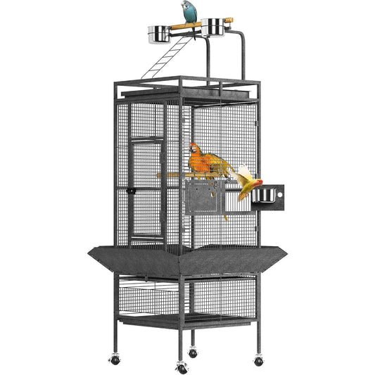 HiMISS Large Metal Bird Cage With Play Top And Wood Perches