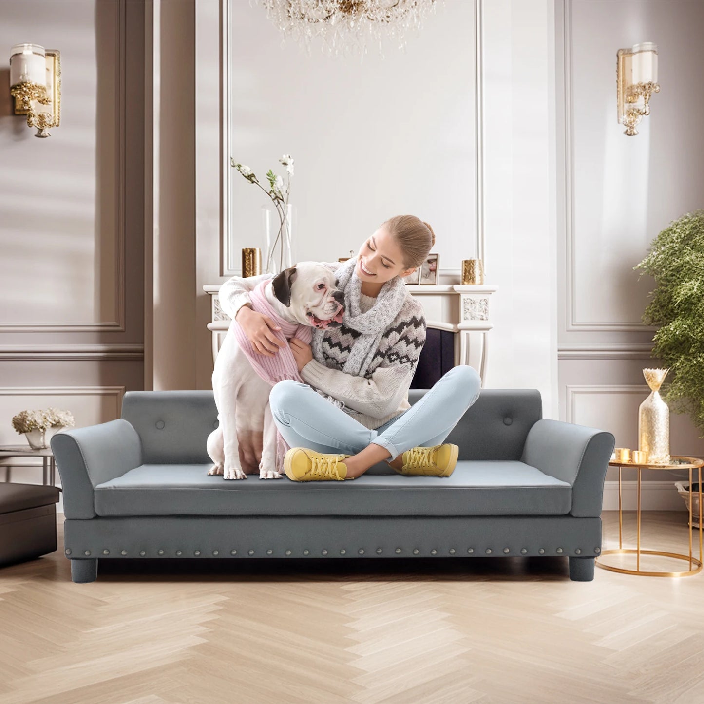BINGOPAW Leather Elevated Rectangle Dog Bed Durable Sofa Bed