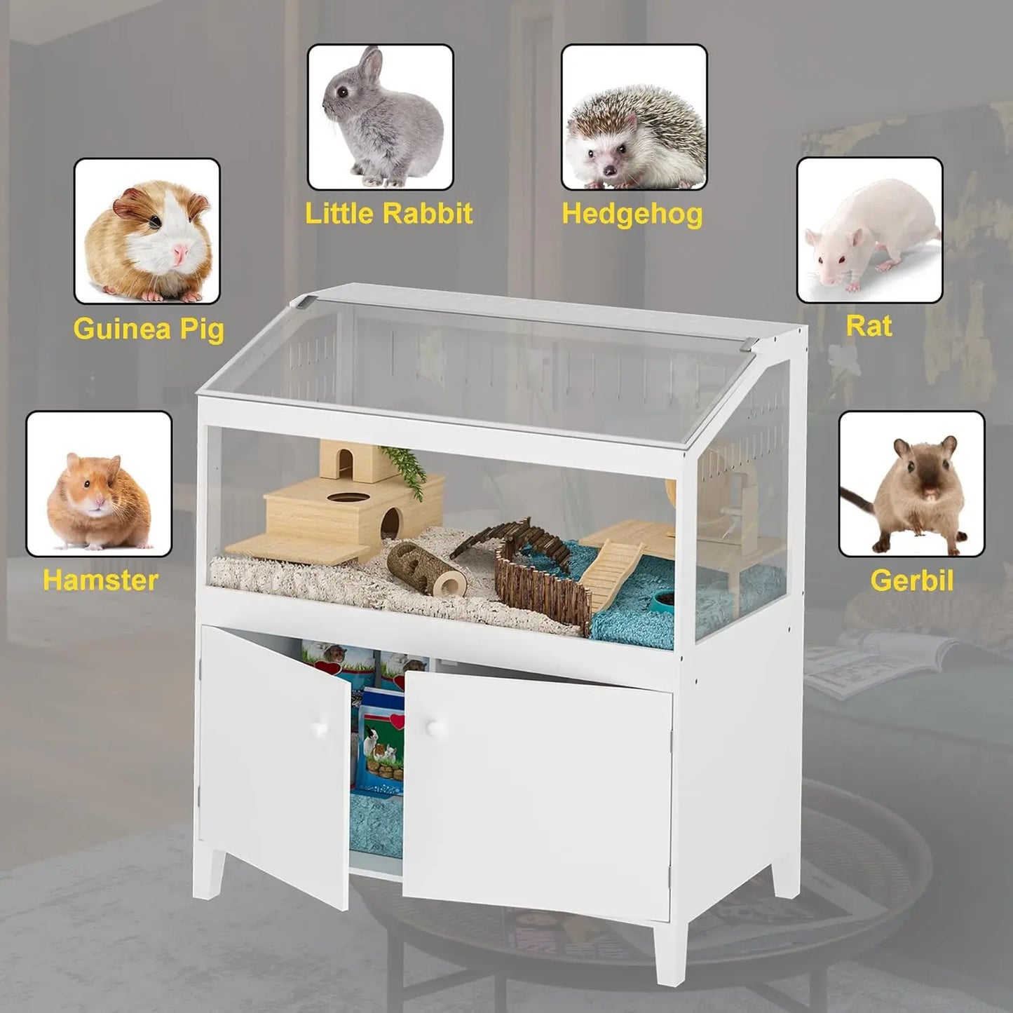 Hamster Cage With Storage Cabinet And Acrylic Viewing Panels