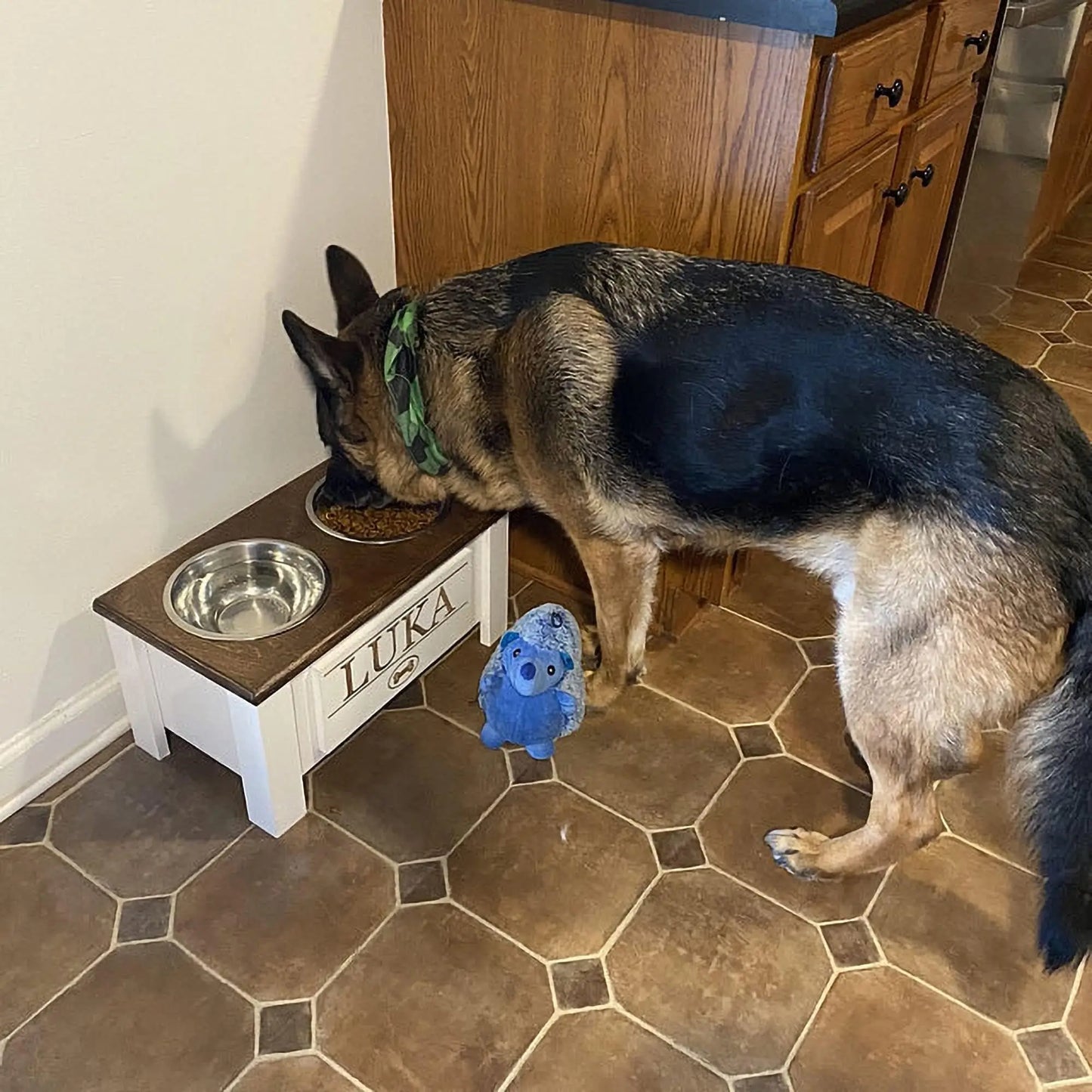 Raised Dog Bowl Stand With Internal Storage And Double Stainless Steel Bowls