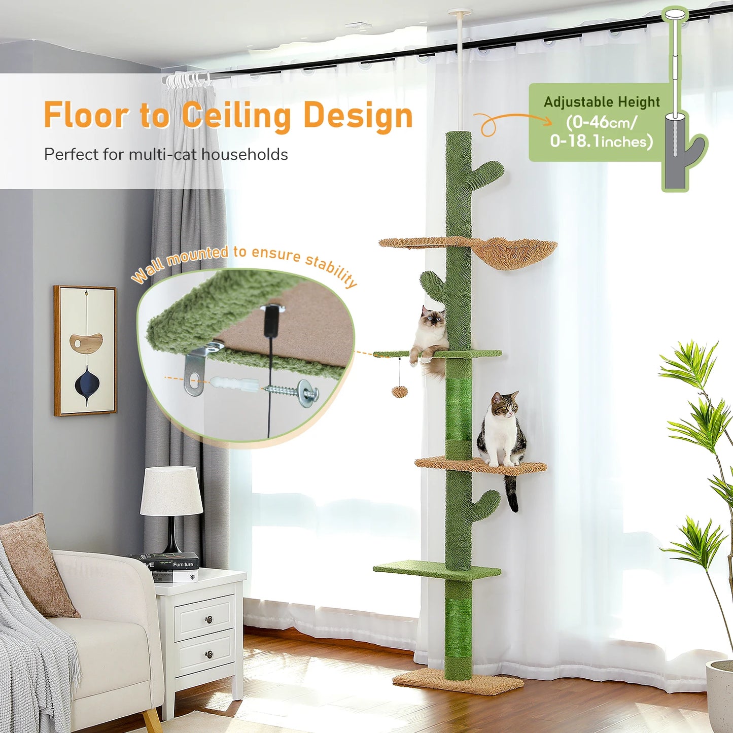 PAWZ Road Cat Tree 5 Tier Floor CeilingHeight Tower