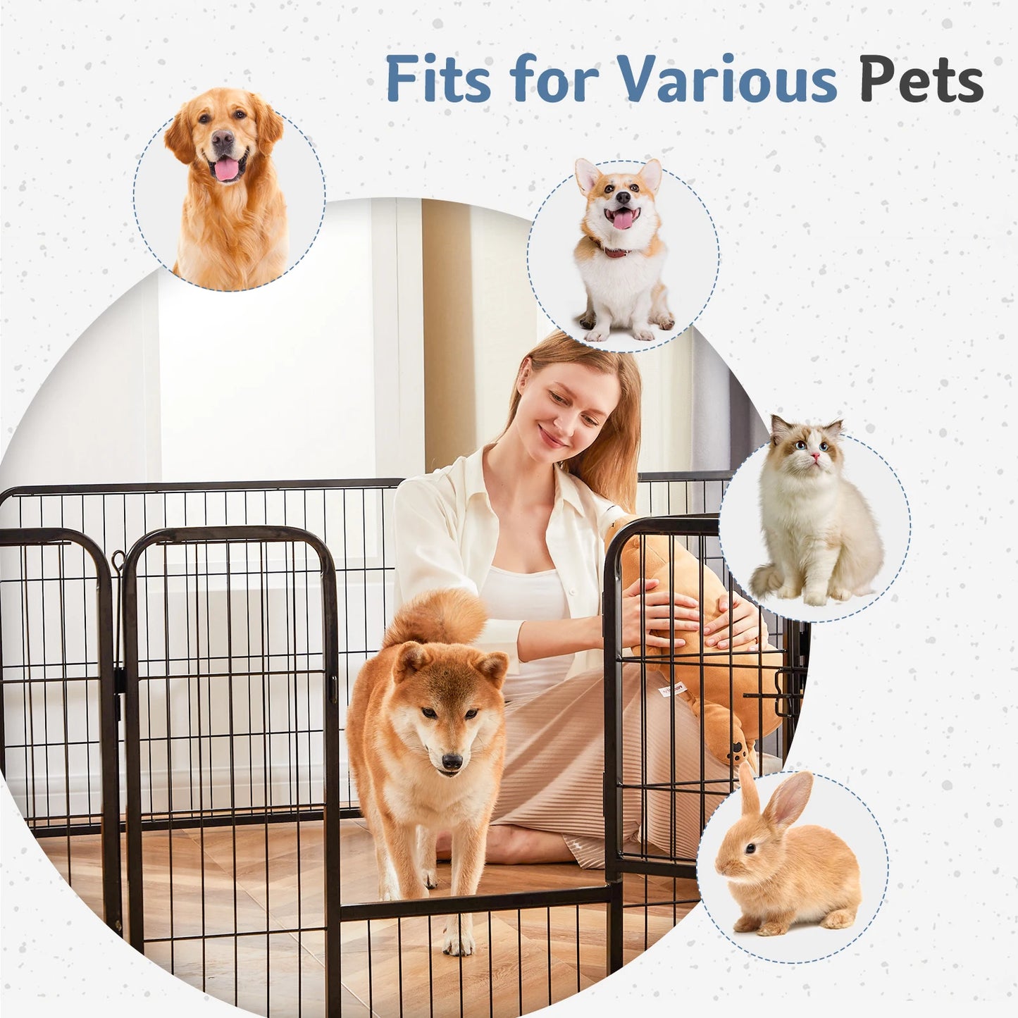 JHK Metal Dog Playpen 8 Panels Foldable Exercise Fence