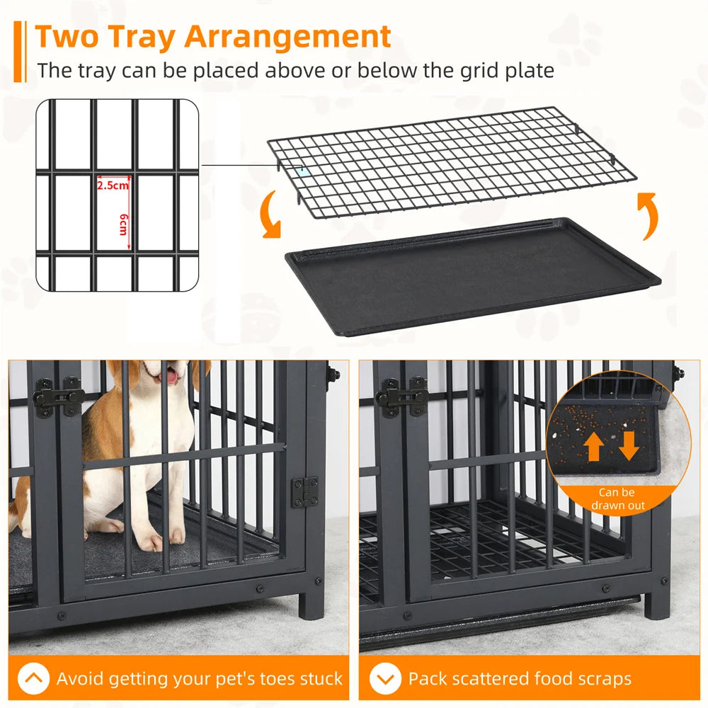 BORWART Wooden Dog Crate End Table with Removable Tray