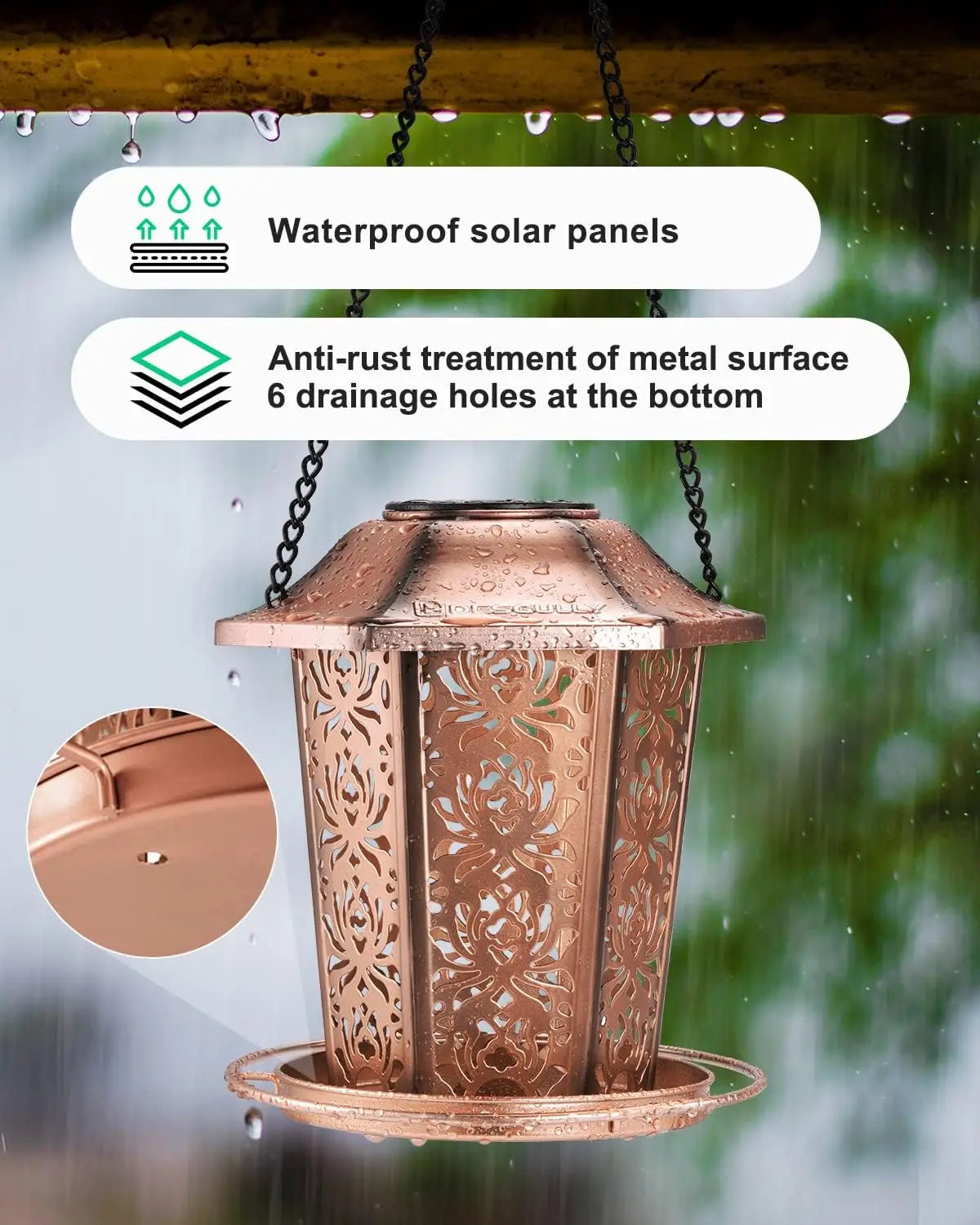 Solar Powered Metal Bird Feeder for Outdoors Weather Resistant ChewProof