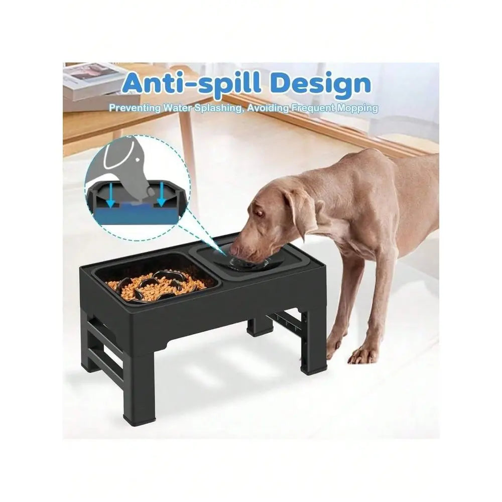 Elevated Slow Feeder Dog Bowl Stand With No Spill Water Bowl