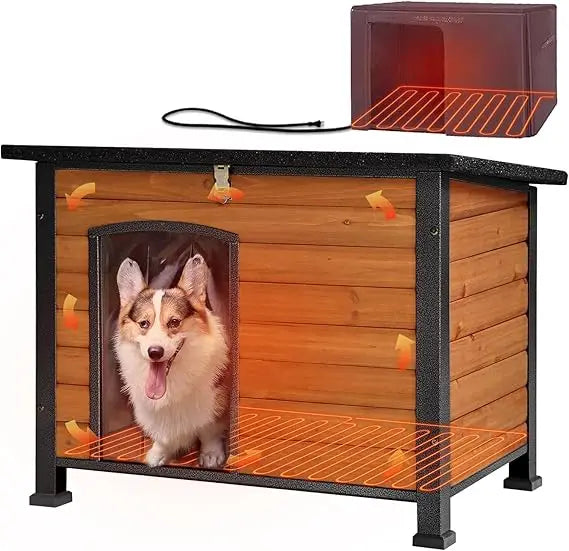 Insulated Outdoor Dog House With Heater Metal Frame Chew-Resistant Cord