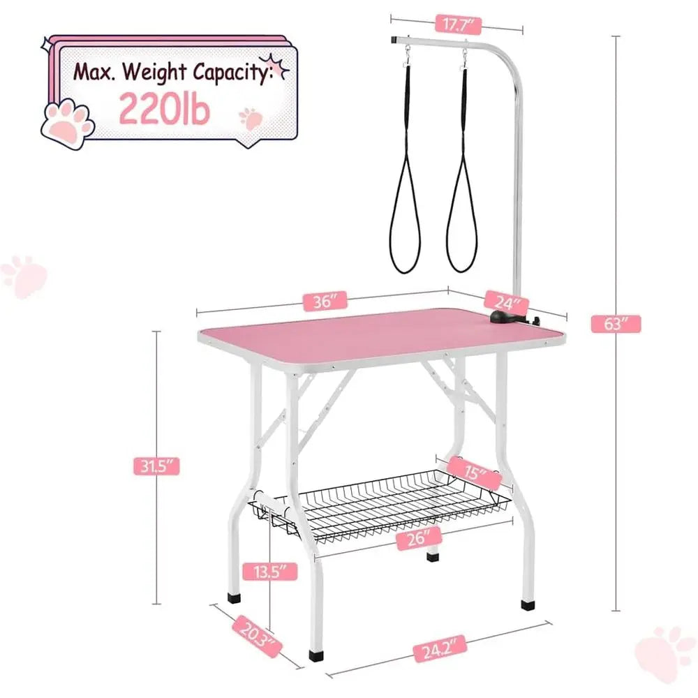 Portable Pet Grooming Table With Adjustable Arm And Nooses