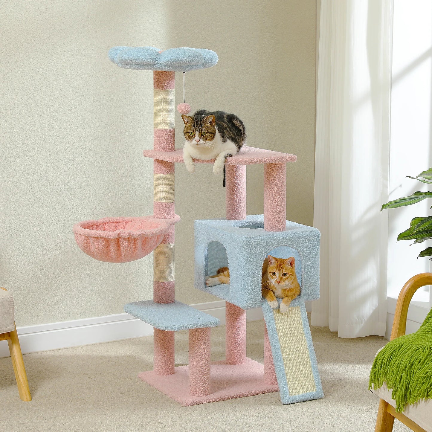 PEQULTI Flower Cat Tree Multi Level Cat Tower With Sisal Posts Hammock