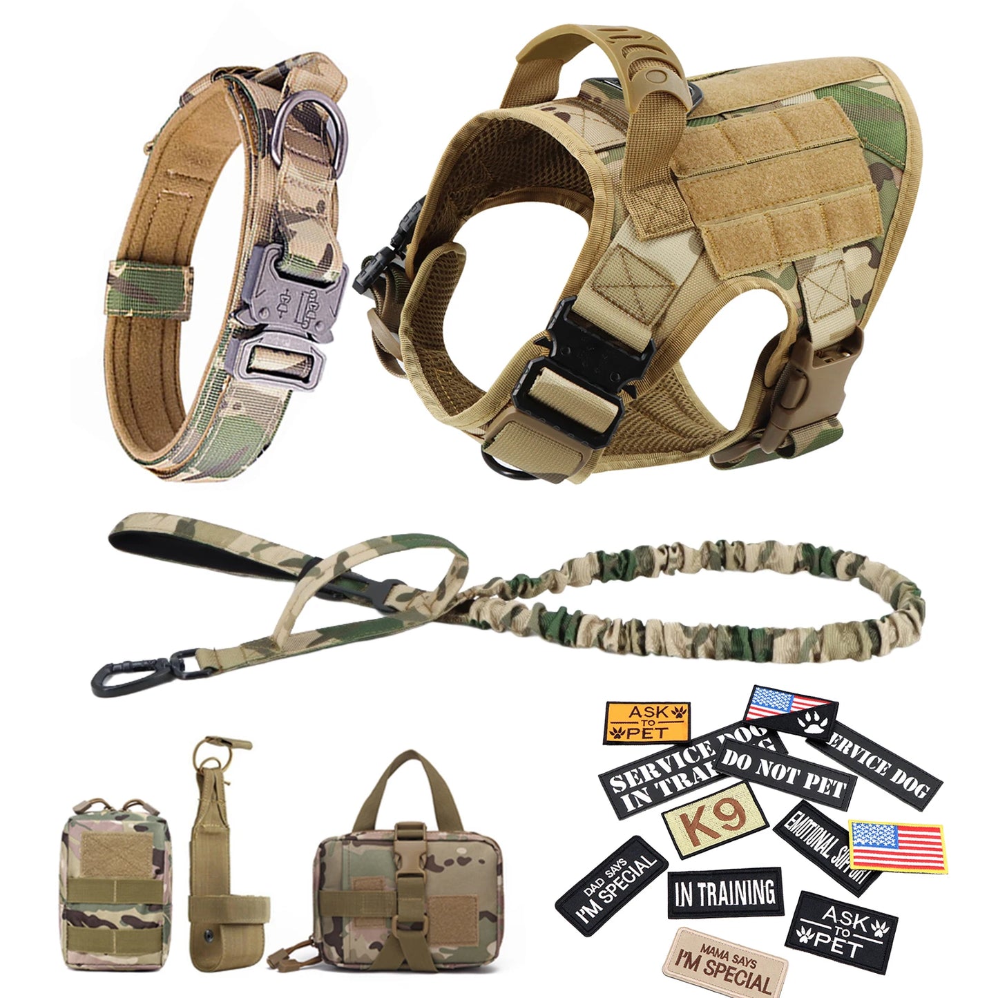 PETRAVELCN Military Dog Harness Vest Set With Patches For Malinois